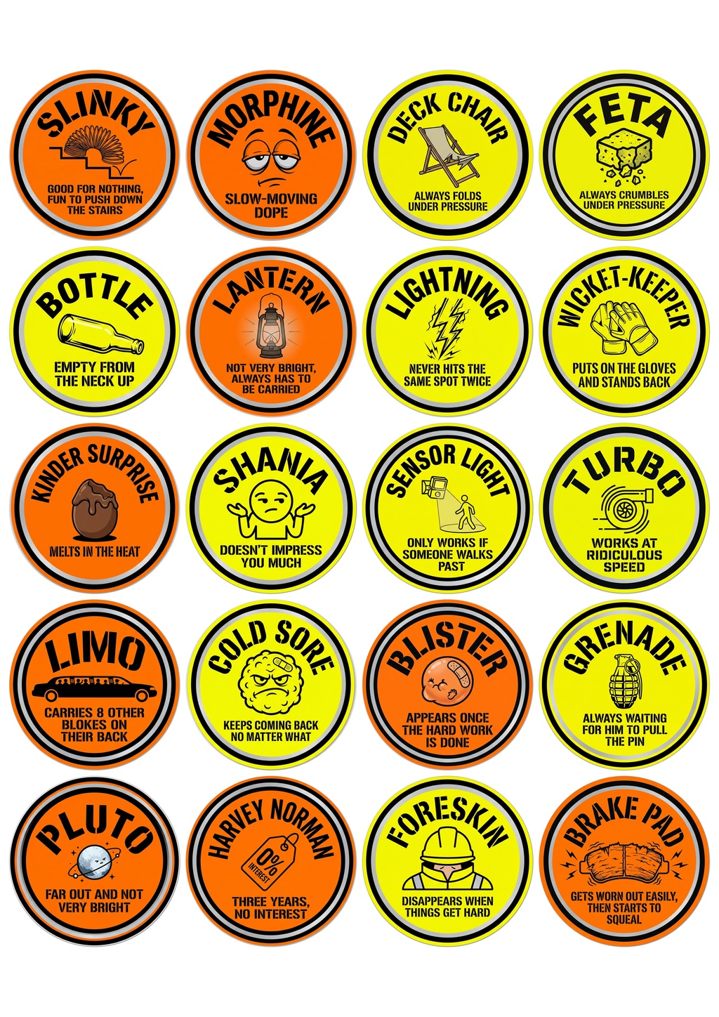 Hi-Vis Humour — Tradie Nickname Sticker Sheet